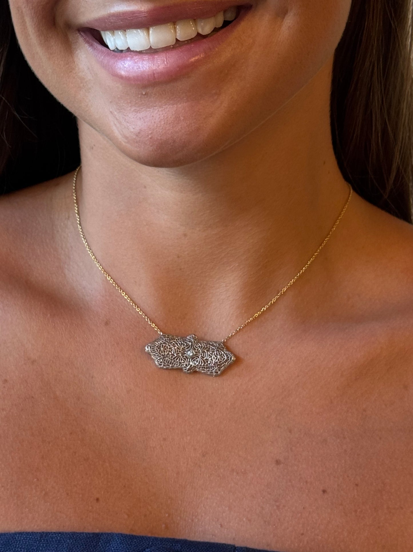 Antique bar pin necklace