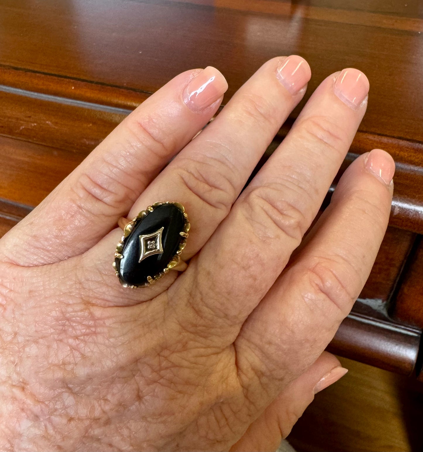 Vintage Black Onyx and Diamond ring