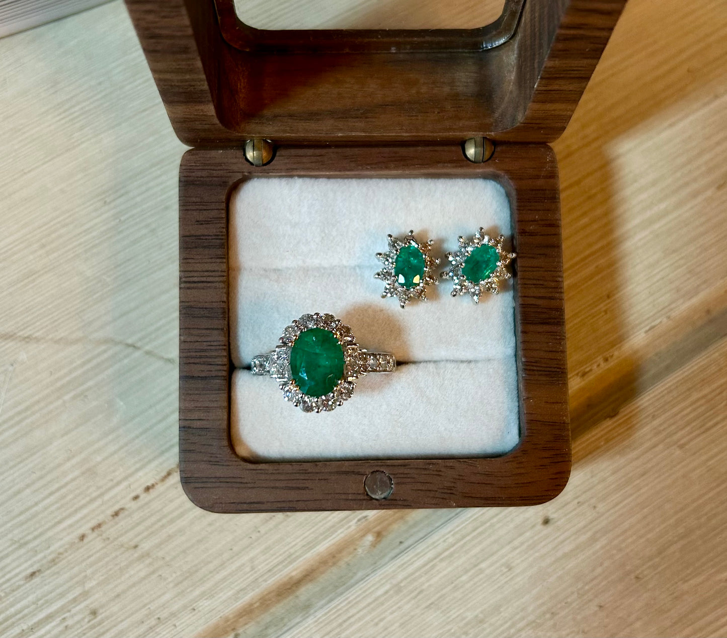 Emerald and diamond studs