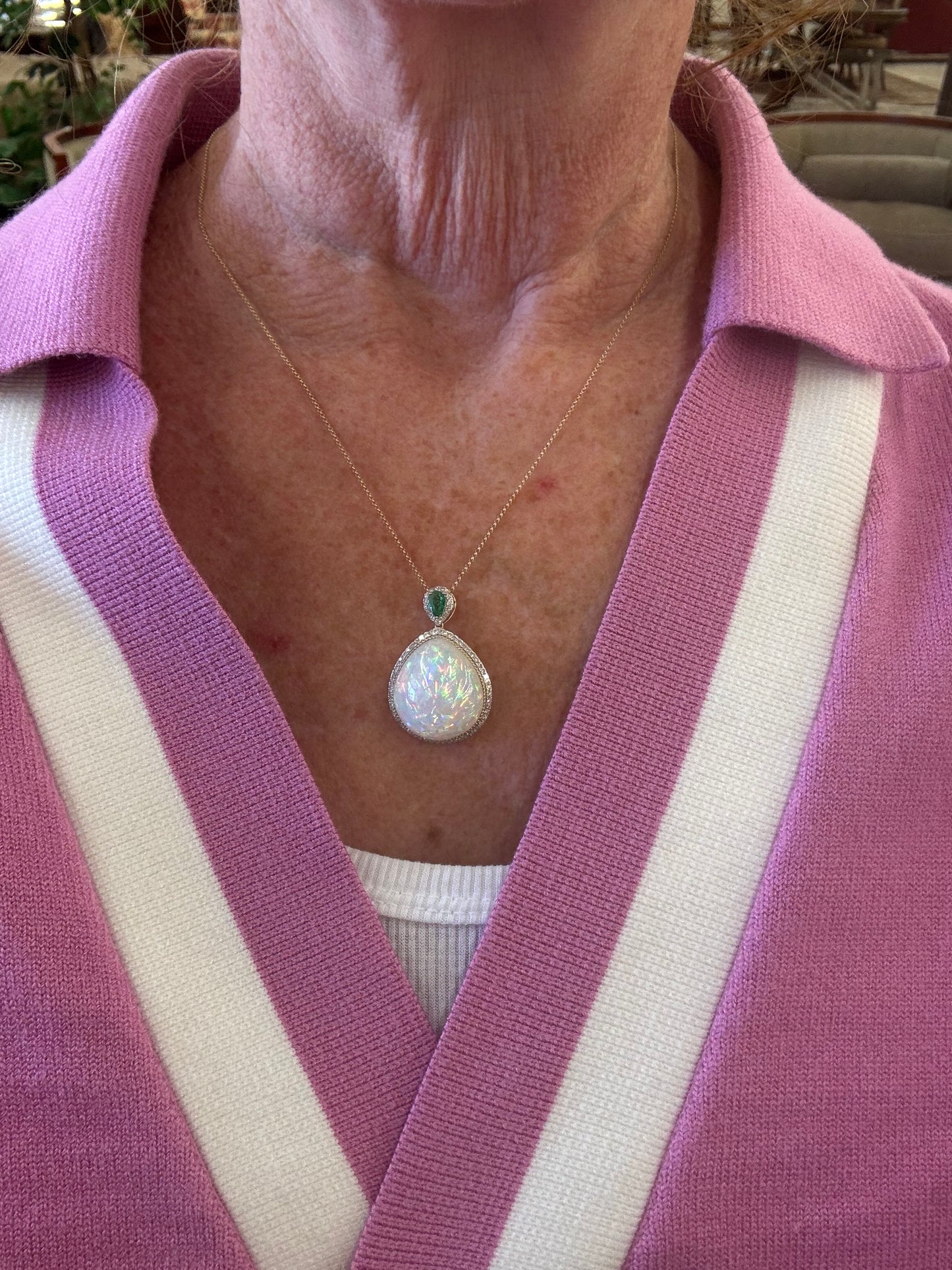 22.5ct Opal, Emerald and Diamond Pendant