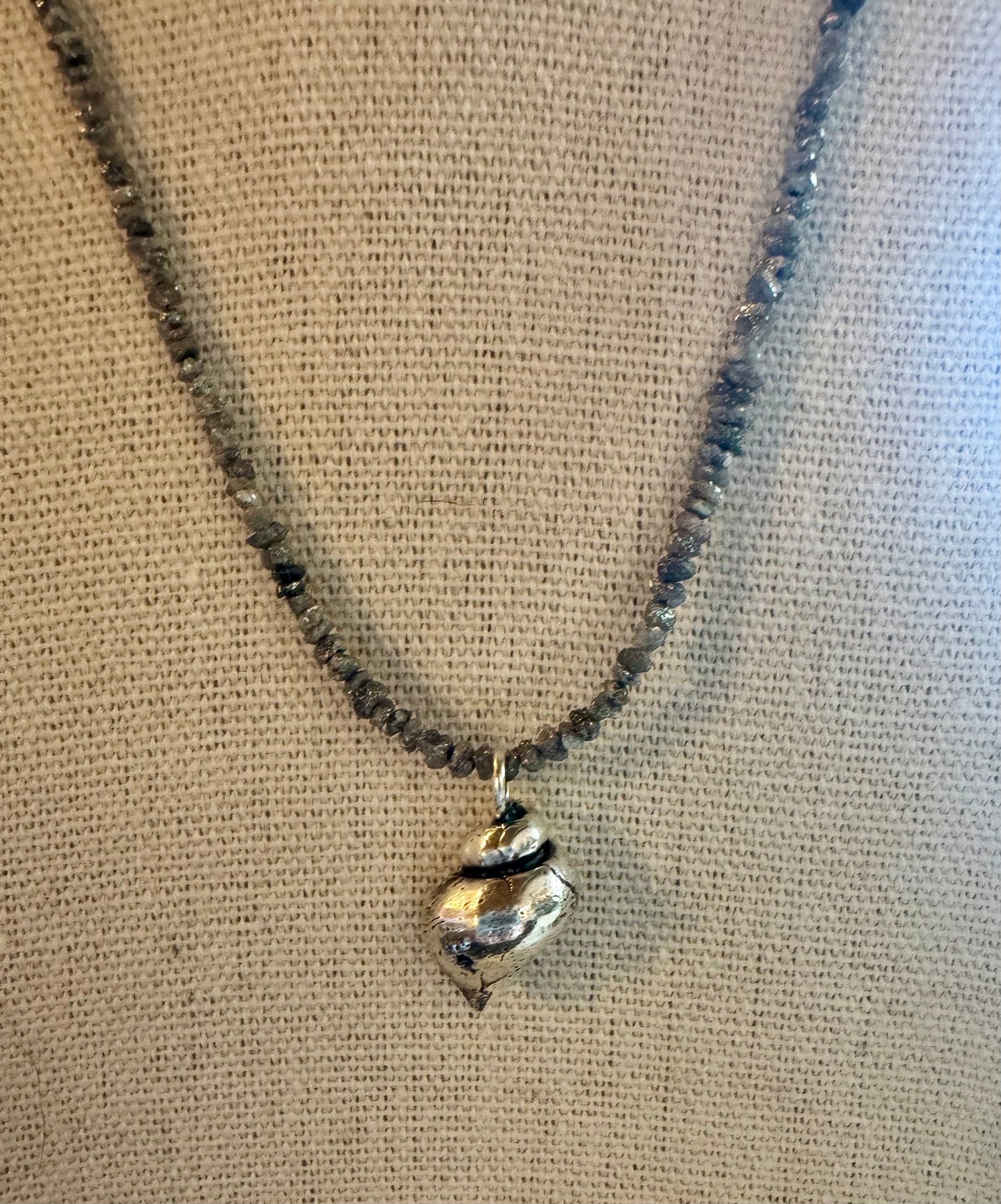 Sterling shell and ruff cut diamond necklace