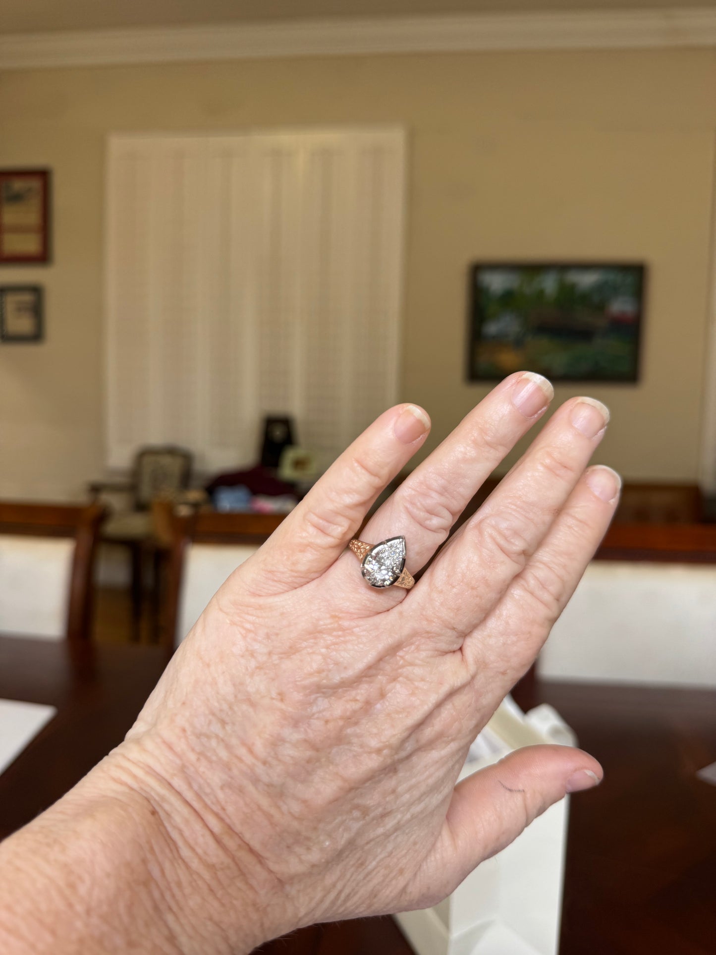3.07ct pear shaped lab grown diamond ring