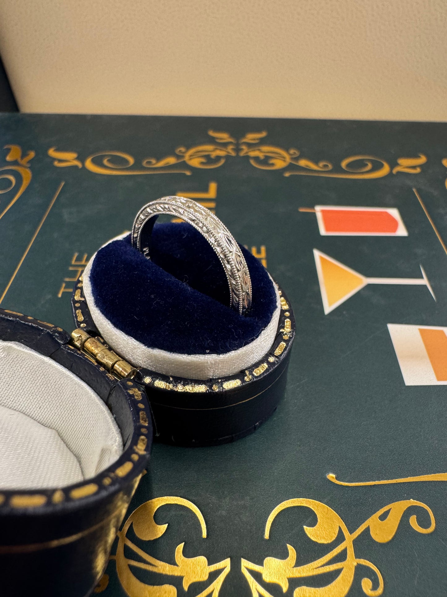 Hand engraved vintage platinum band