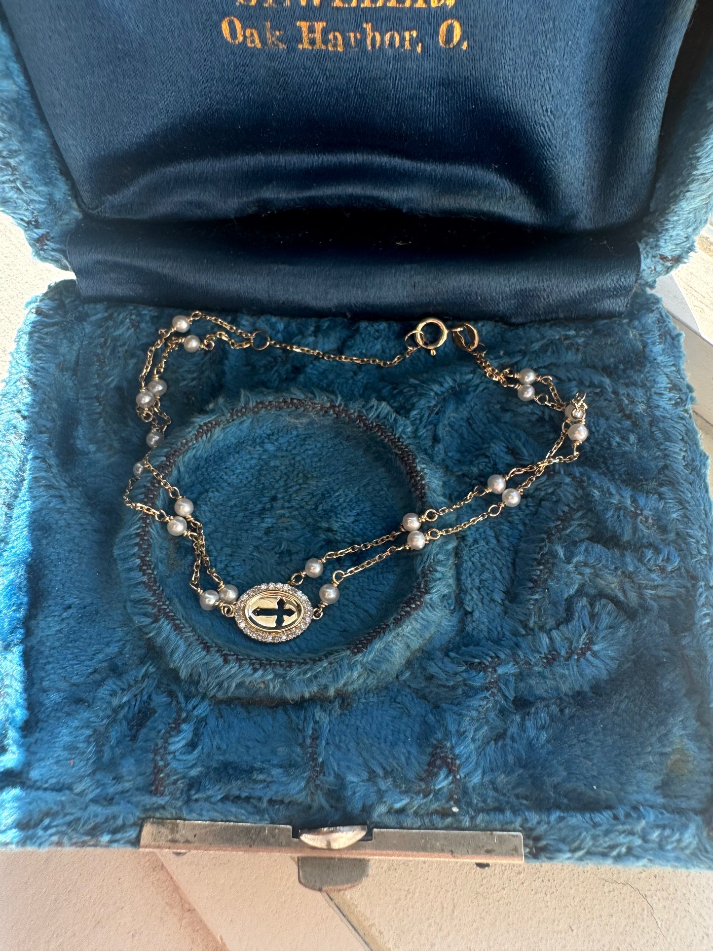 Diamond cross double strand bracelet