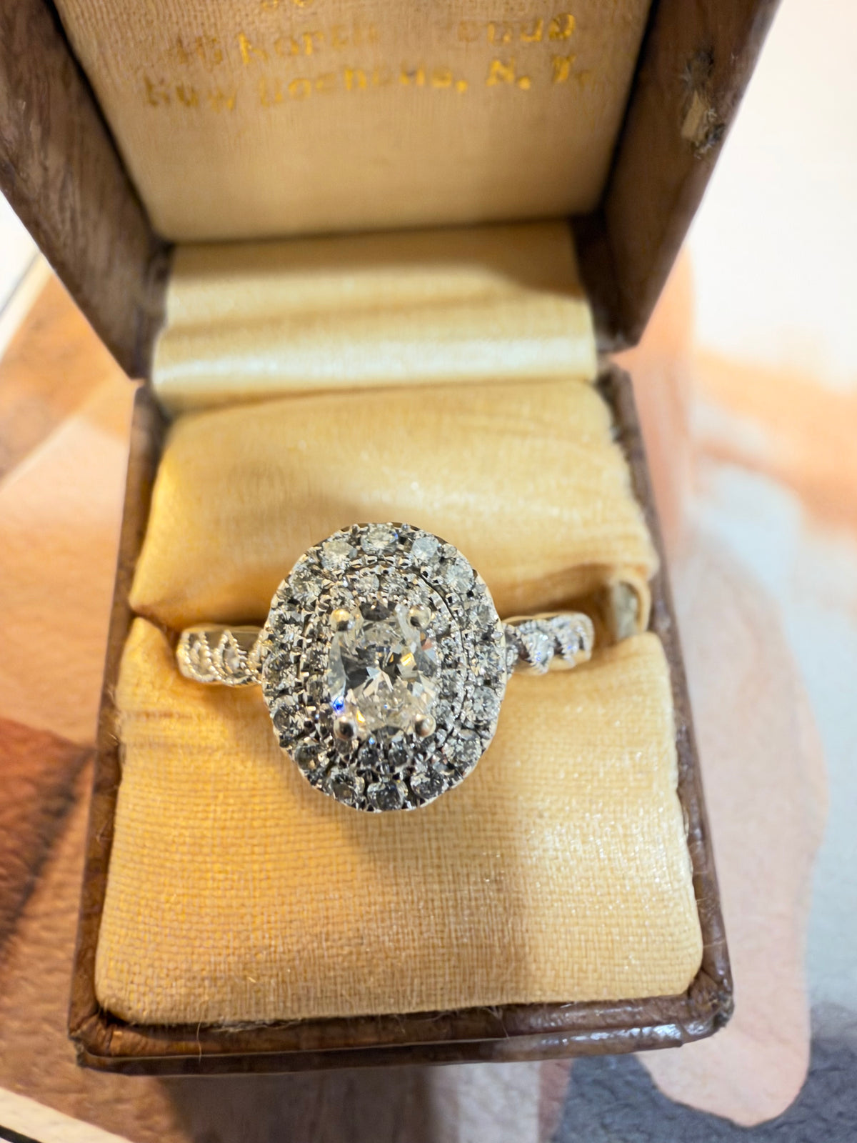 Oval double halo diamond ring