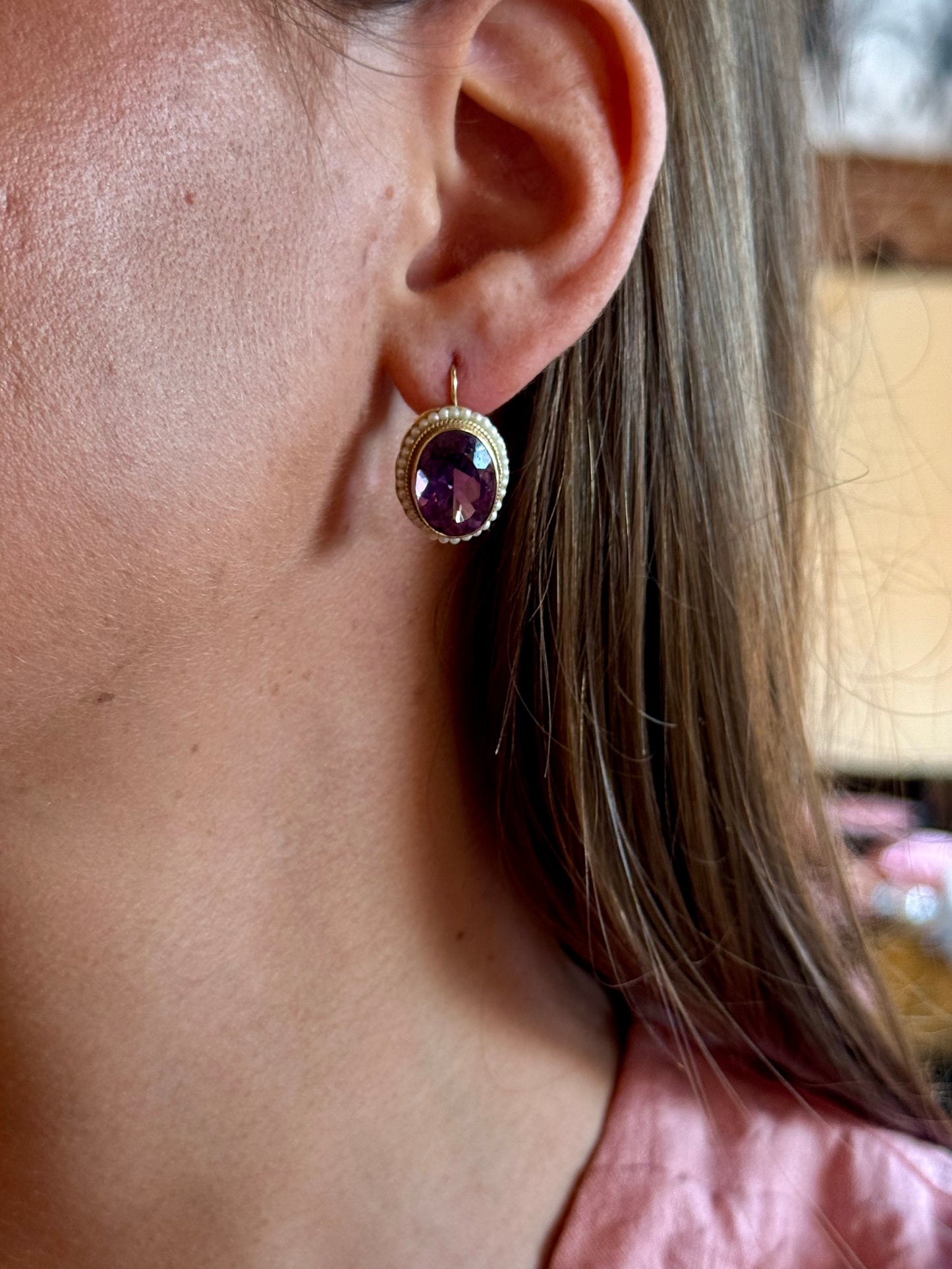 Antique Amethyst and seed pearl drops