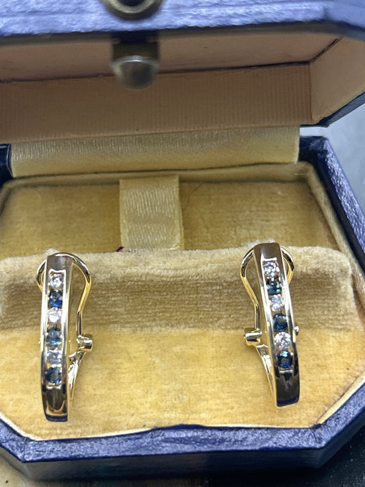 Diamond and Sapphire Hoop Earrings set in 14k White Gold