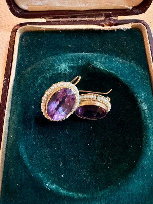 Antique Amethyst and seed pearl drops