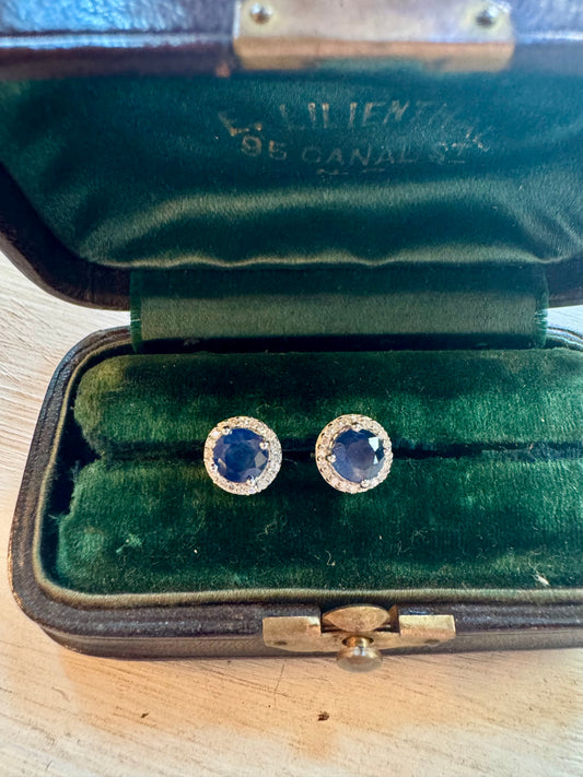 Sapphire or Emerald and Diamond studs
