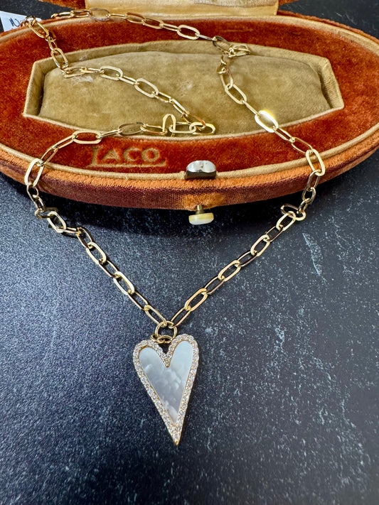 Mother of Pearl and diamond heart necklace