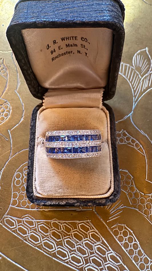 Sapphire and Diamond wide and ring