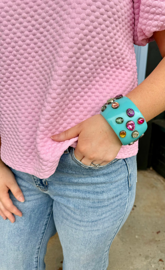 Vintage acrylic bangle with gemstones