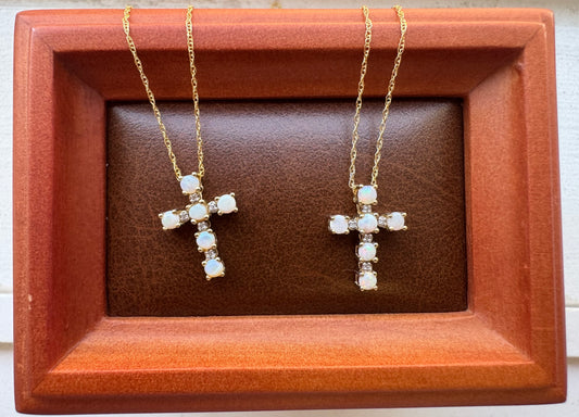 Opal and dainty diamond cross