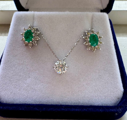 Emerald and diamond studs