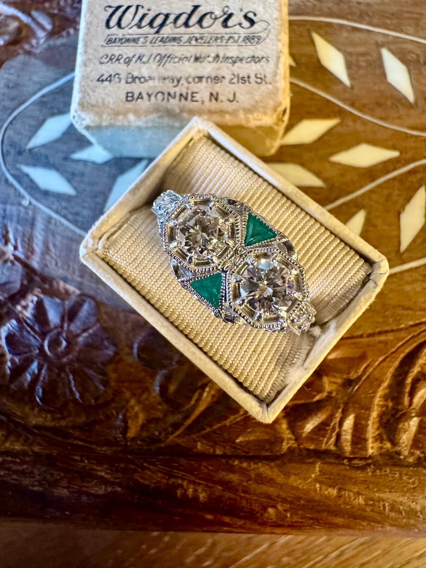 1ct Diamond and Emerald ring