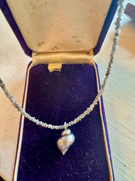 Sterling shell and ruff cut diamond necklace