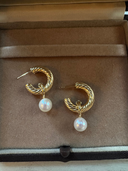 Gold hoops with pearl drop