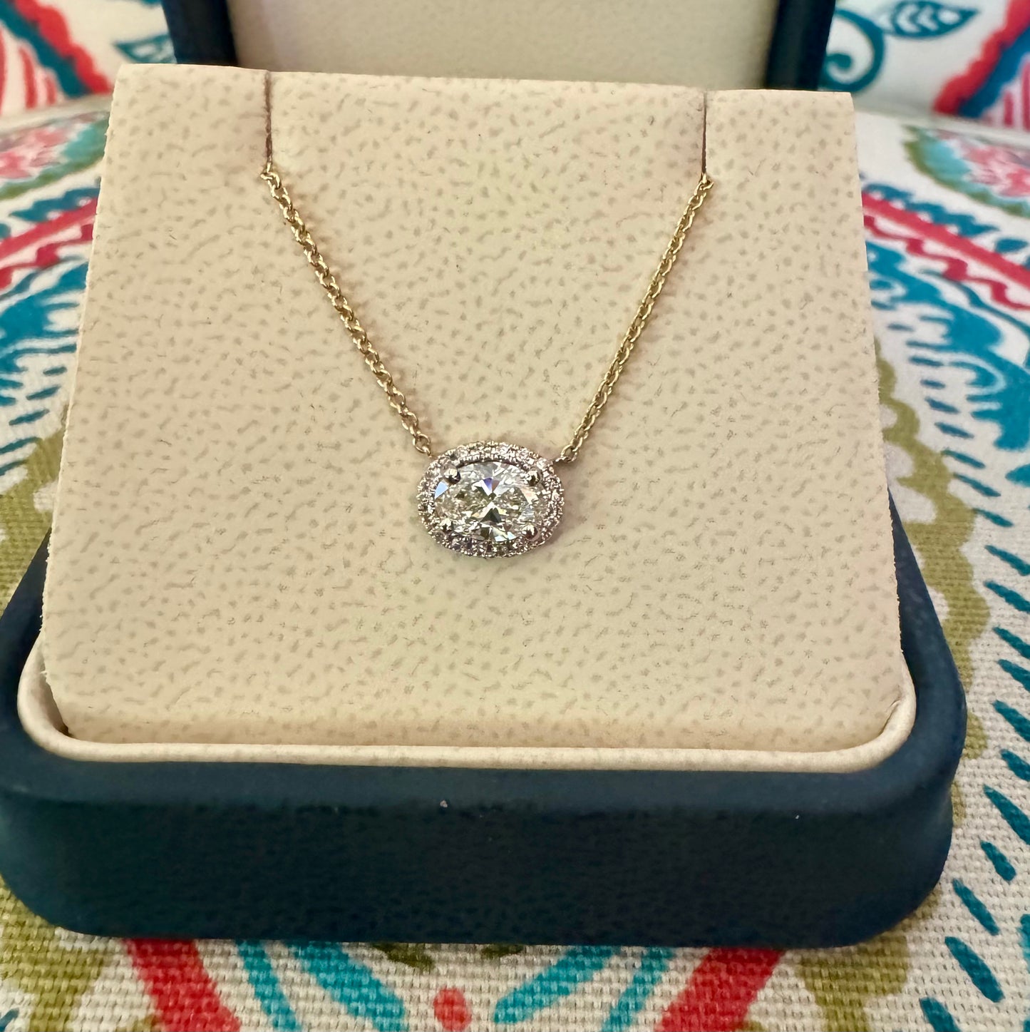 Gorgeous custom .73ct Oval Diamond with .50ct halo Necklace