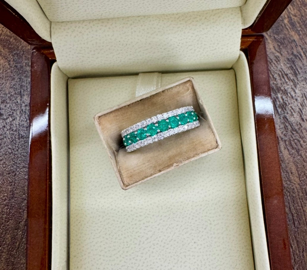 Emerald and Diamond 3 row band