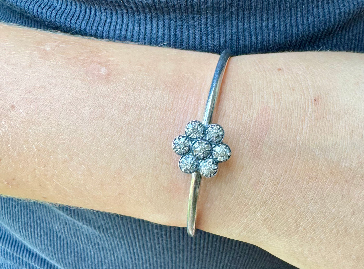 Diamond flower Sterling cuff