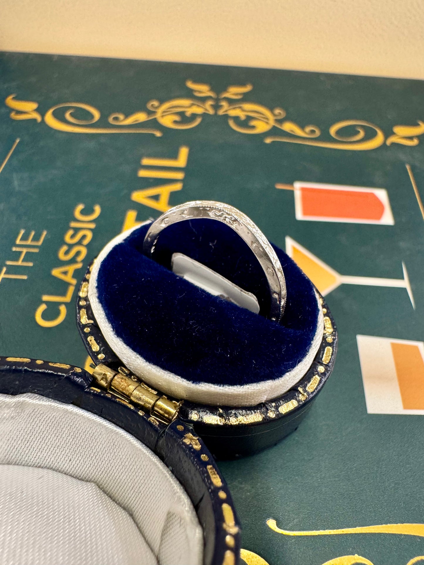 Vintage Hand-Engraved Platinum Wedding Band