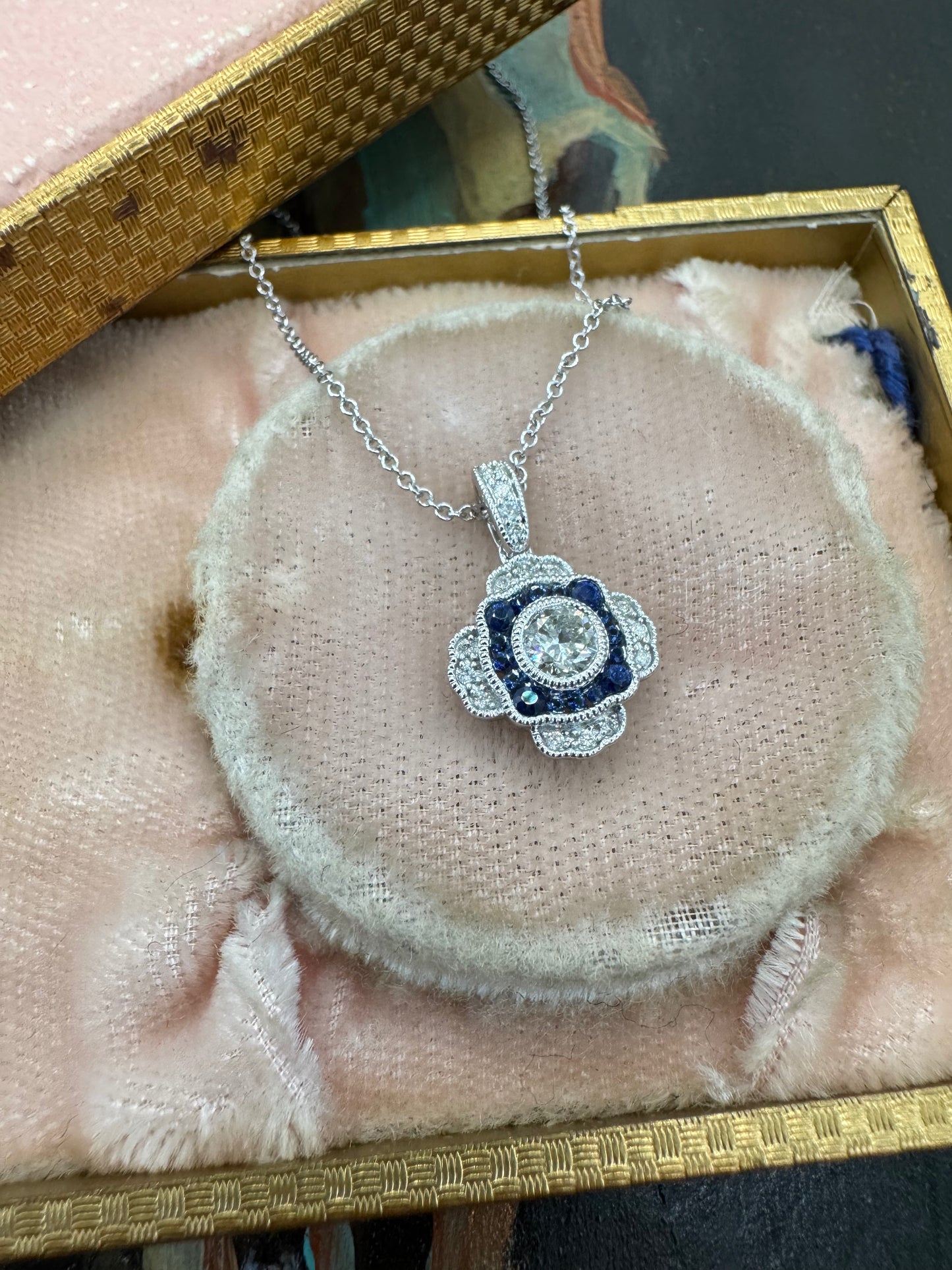 Antique style sapphire and diamond necklace