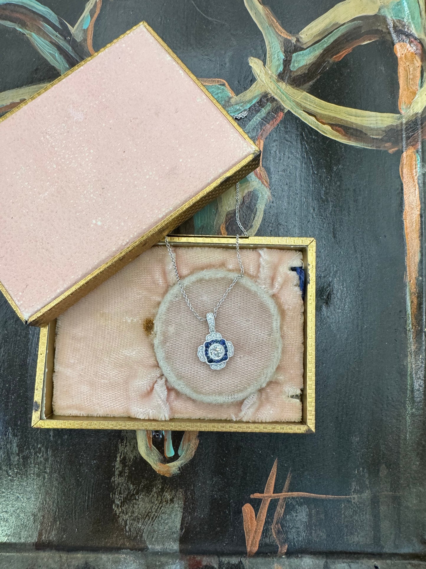 Antique style sapphire and diamond necklace