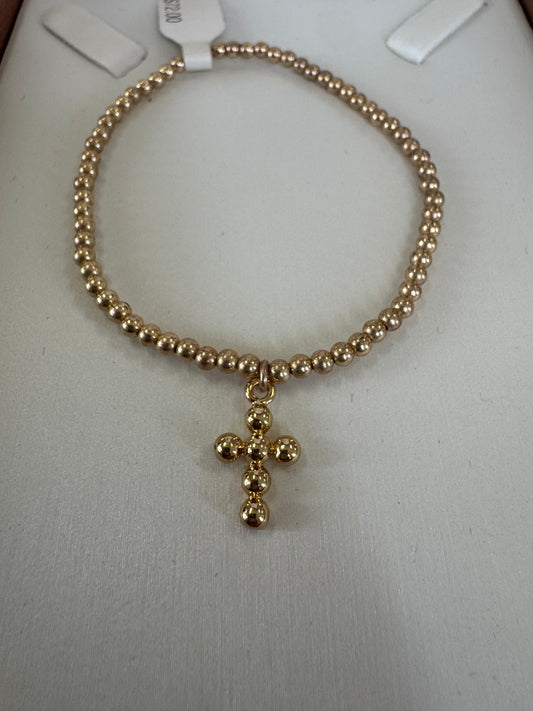 Gold filled bead bracelet with cross