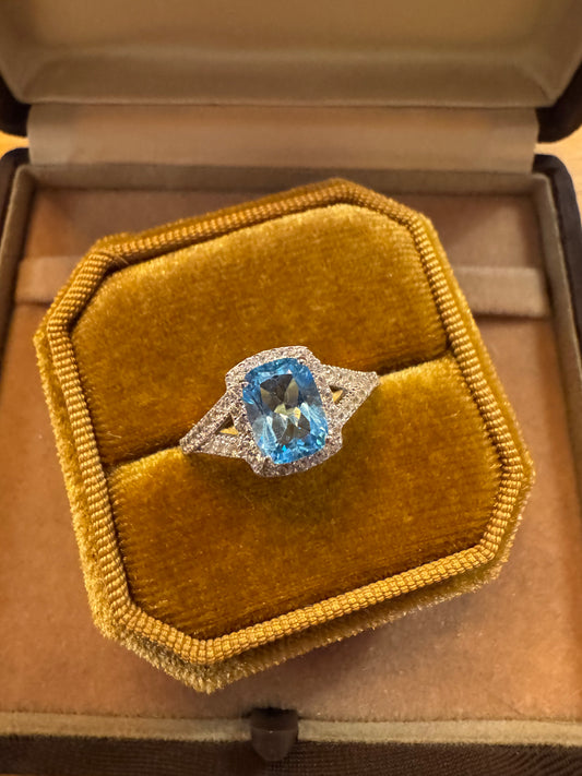Blue and white topaz ring in sterling silver