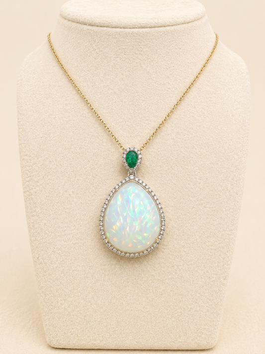 22.5ct Opal, Emerald  and Diamond Pendant
