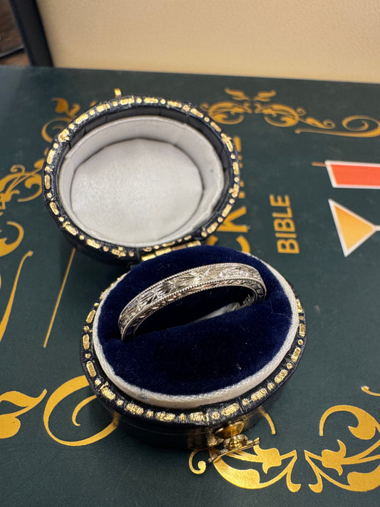 Hand engraved vintage platinum band