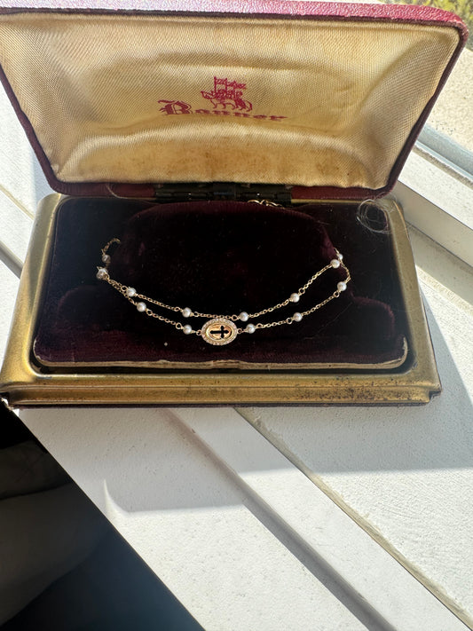 Diamond cross double strand bracelet