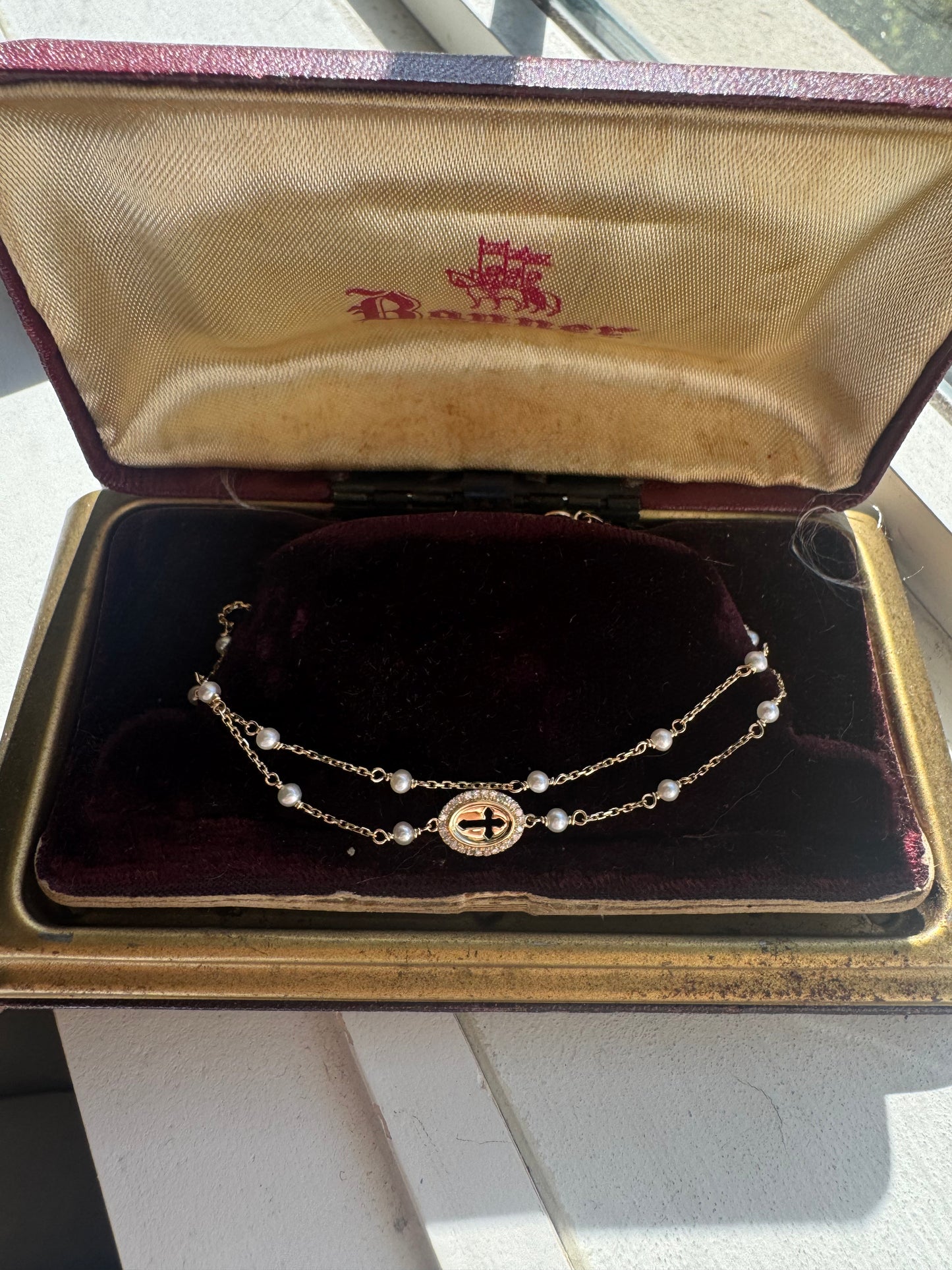 Diamond cross double strand bracelet
