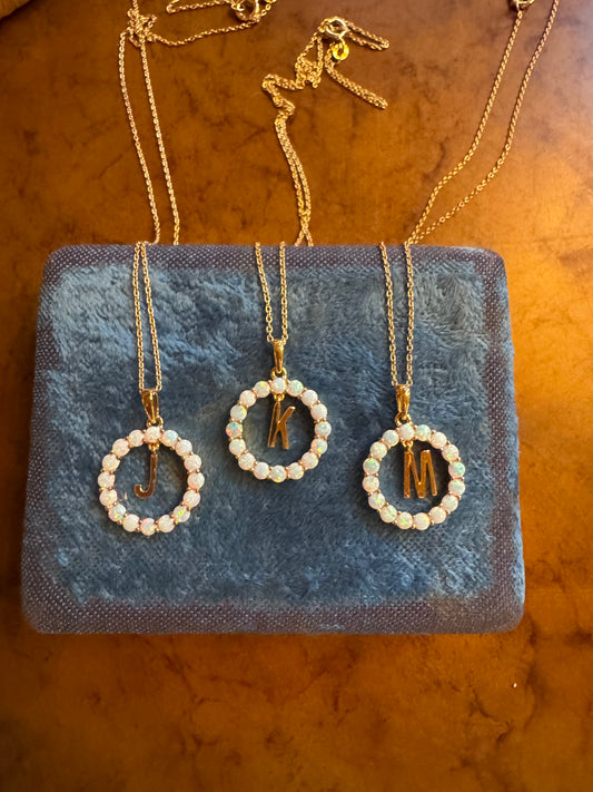 Opal and initial necklace