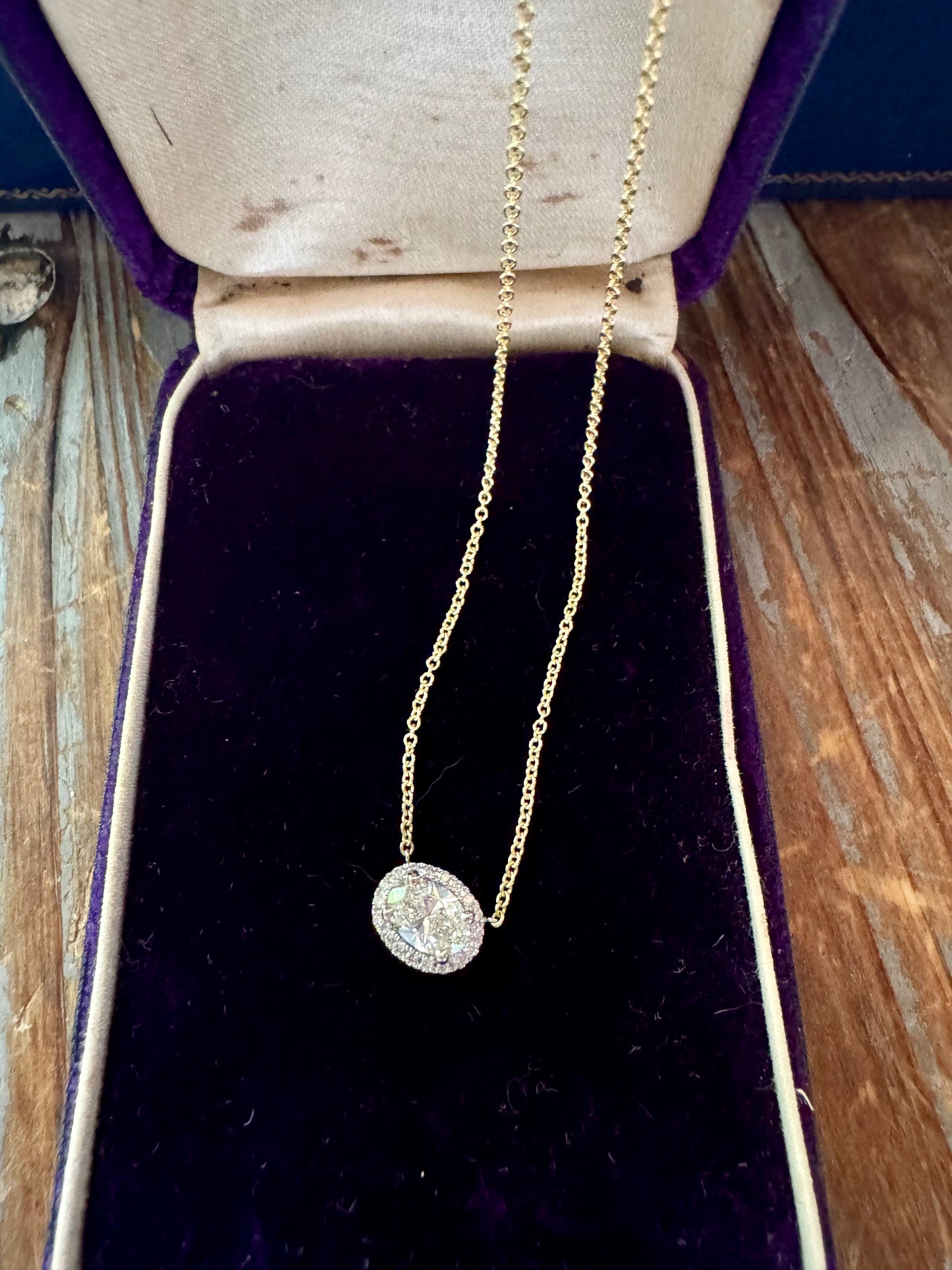 Gorgeous custom .73ct Oval Diamond with .50ct halo Necklace