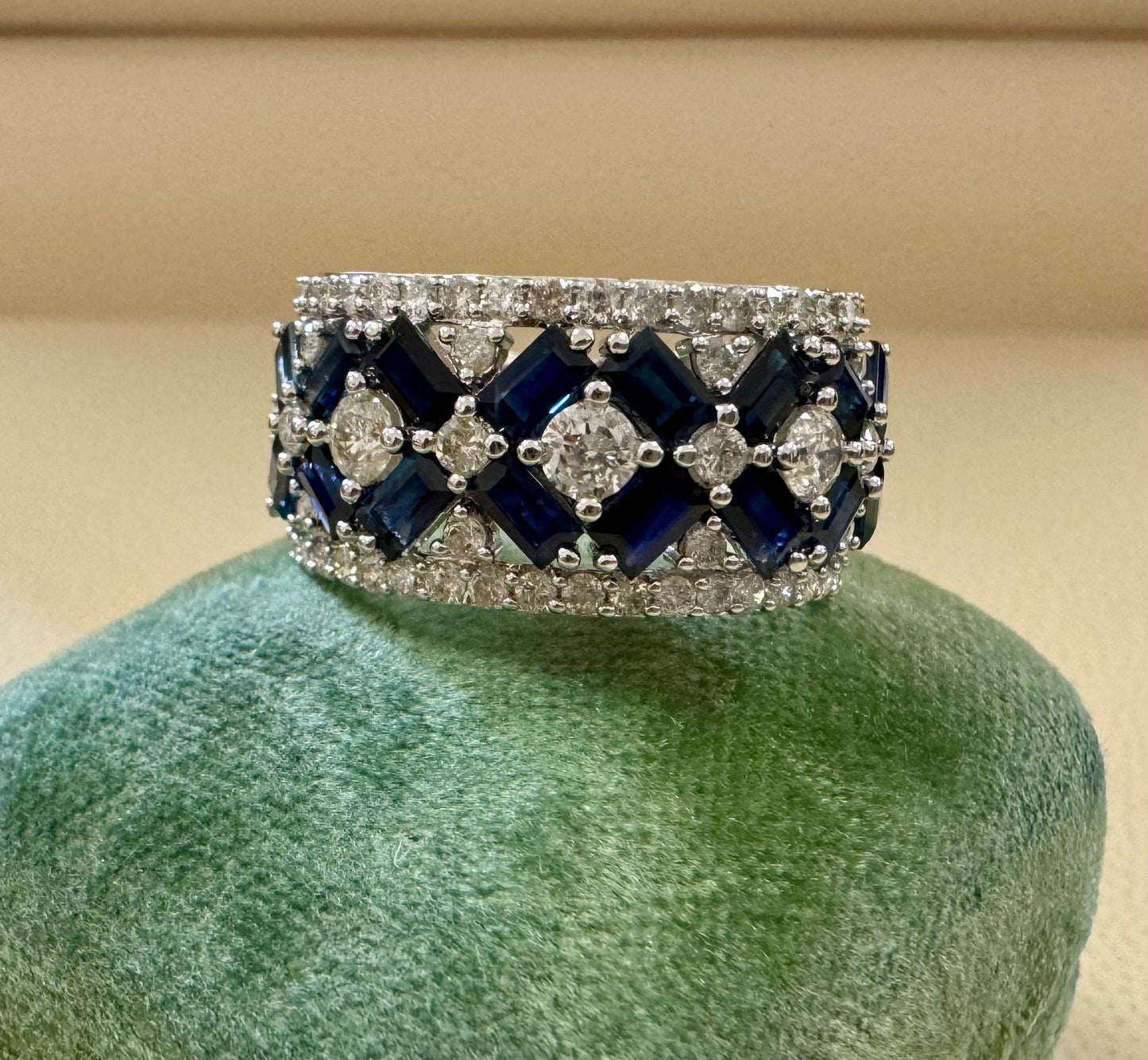 Sapphire and Diamond wide band ring