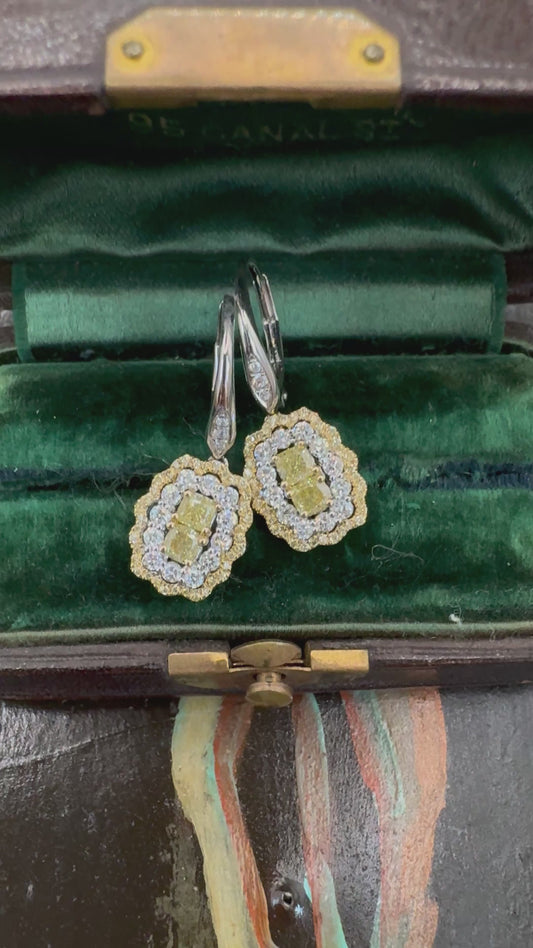 Yellow and white Diamond drop earring