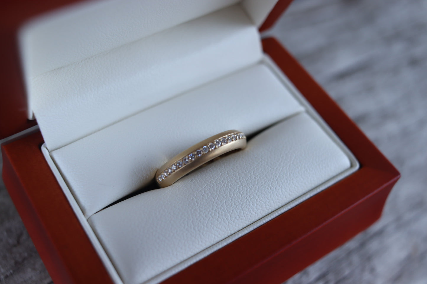 14k Yellow Gold and Diamond Band with a Matte finish